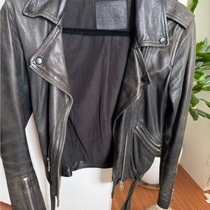 All Saints Charcoal Leather Moto Jacket